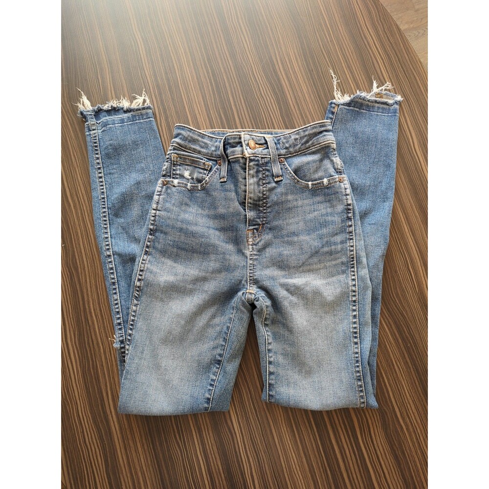 Vintage Y2K Distressed Madewell Size 23 Curvy High Rise Skinny Jeans Light Wash